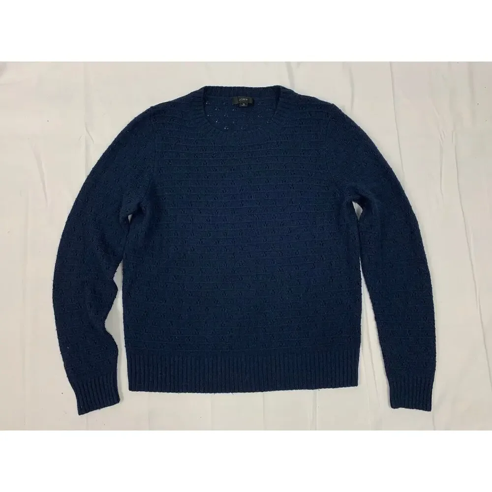 J Crew Women’s Pointelle Crew Neck Sweater Navy Blue M